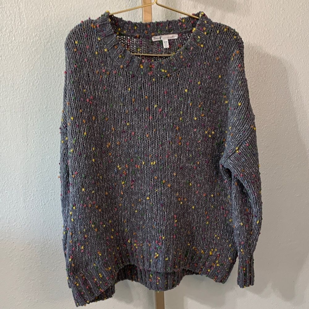Seven7 Gray Speckled Crew Neck Sweater- oversized medium